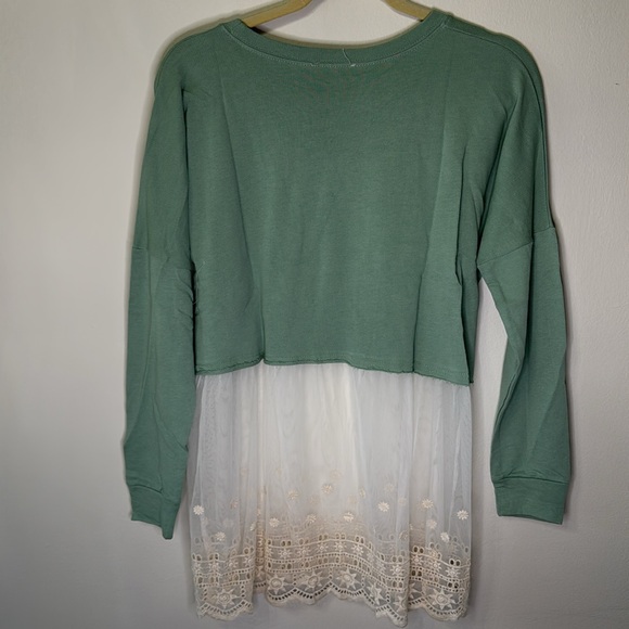 Hayden Los Angeles Mixed Media Cotton/Lace Sage Green Cream Tunic NWT - Picture 6 of 6